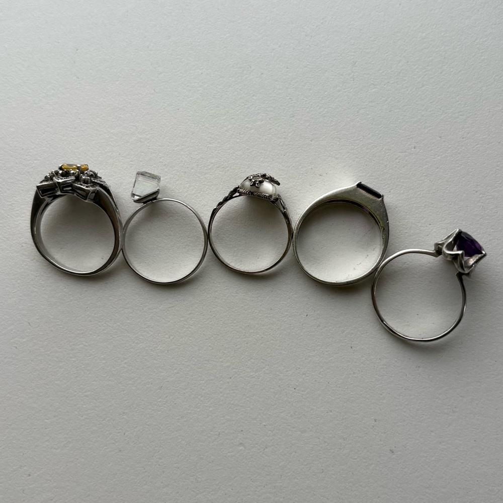 5 vintage sterling silver 925 ring bundle citrine amethyst mop crystal - Picture 2 of 15